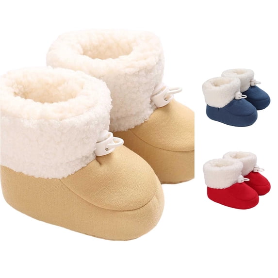 Krdevn Baby Winter Boots, 0-1 Year Cotton Soft Fleece Lined Warm Non Slip Walking Booties for Newborn Boys Girls,Beige