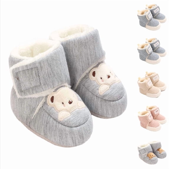 Krdevn Baby Winter Boots, 0-1 Year Cotton Soft Fleece Lined Warm Non Slip Walking Booties for Newborn Boys Girls,Grey