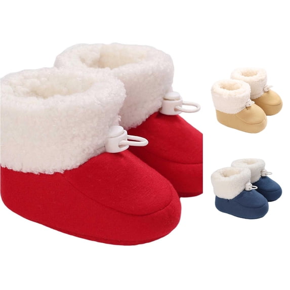 Krdevn Baby Winter Boots, 0-1 Year Cotton Soft Fleece Lined Warm Non Slip Walking Booties for Newborn Boys Girls,Red