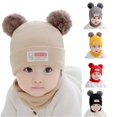 thumbnail image 1 of Krdevn Baby Winter Knit Balaclava Hat Double Pom Pom Bear Ears Cute Bear Label Lined Windproof Integrated Neck Hood Hat for Toddler Boys Girls Cold Weather, 1 of 4