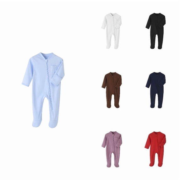 Krdevn Baby Zip Up Footed Jumpsuit, Long Sleeve Solid Pocket Romper, Soft Warm Infant Crawling Outfit for Fall Winter,Blue
