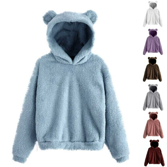 Krdevn Bear Ear Hoodie - Women's Pullover with Cute Ears, Warm Loose Fall Sweatshirt for Casual Outfits, Size for M