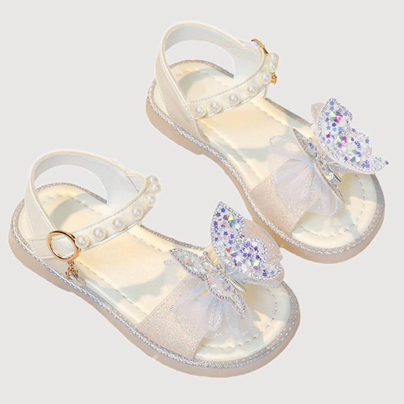 Krdevn Bow Rhinestone Ankle Strap Sandals Open Toe Platform Flat Heel Summer Footwear (Little Girls, Big Girls),12 Years
