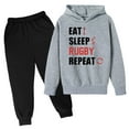 thumbnail image 1 of Krdevn Boys 2 Piece Set Eat Sleep Rugby Repeat Graphic Hoodie and Solid Jogger Pants Spring Fall Winter Casual Outfit Size:13-14 Years, 1 of 3