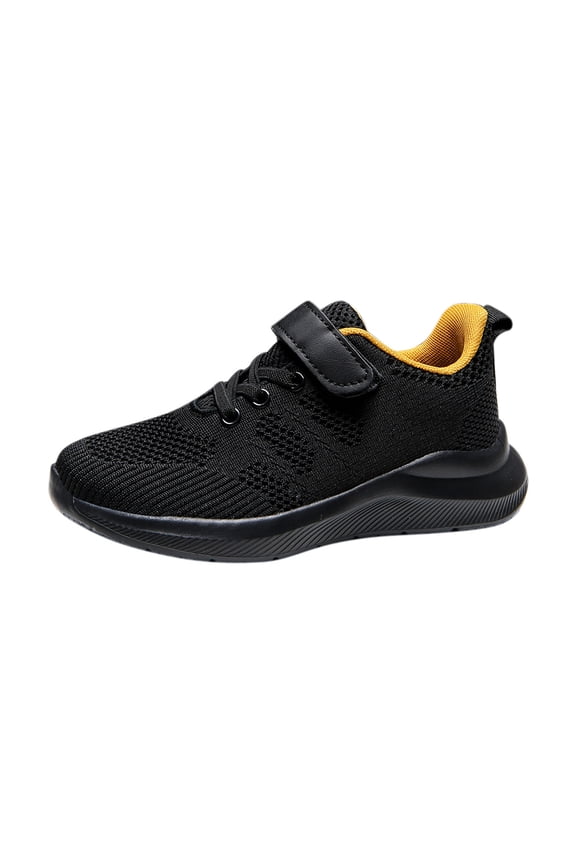 Boys Athletic Sneakers with Hook & Loop Closure - Lightweight Breathable Knit Mesh Running Shoes for Kids, Non- Flexible Sole for School Sports Play,Size:13.5