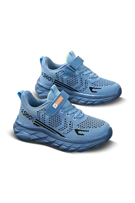 Boys' Athletic Sneakers, Lightweight Mesh Hook-and-Loop Trainers with Non- Sole for Running & Tennis,5-5.5