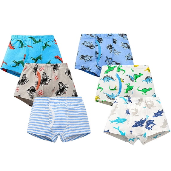 Krdevn Boys Boxer Briefs Underwear 6 Pack Soft Cotton Dinosaur Shark Stripe Print Toddler Little Kids Stretch Daily Undies Size:7-8 Years