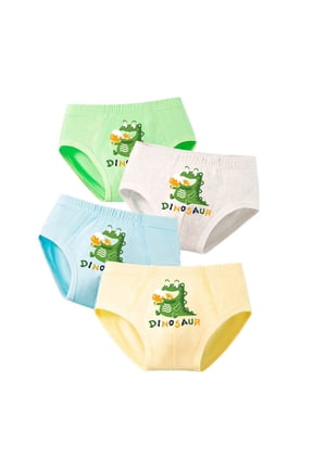 Krdevn Boys Brief Underwear 4 Pack Soft Cotton Cartoon Dinosaur Sun Dot Print Toddler Little Kids Stretch Daily Undies Size:4-5 Years