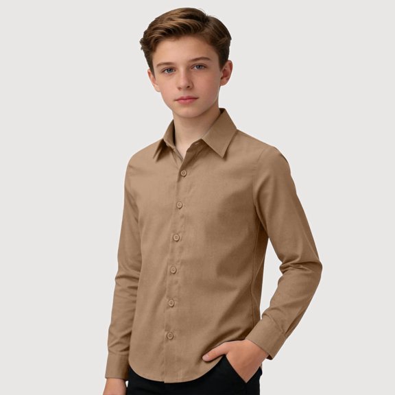 Krdevn Boys Classic Long Sleeve Button Down Dress Shirt for School and Formal Wear (Little Boys, Big Boys),15-16 Years