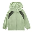 thumbnail image 1 of Krdevn Boys Color Block Hooded Zip Up Lightweight Windbreaker Jacket with Side Pockets Green,14-15 Years, 1 of 2