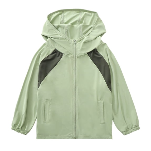 Krdevn Boys Color Block Hooded Zip Up Lightweight Windbreaker Jacket with Side Pockets Green,14-15 Years