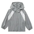 thumbnail image 1 of Krdevn Boys Color Block Hooded Zip Up Lightweight Windbreaker Jacket with Side Pockets Grey,14-15 Years, 1 of 2