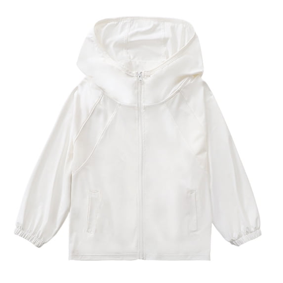Krdevn Boys Color Block Hooded Zip Up Lightweight Windbreaker Jacket with Side Pockets White,10-11 Years