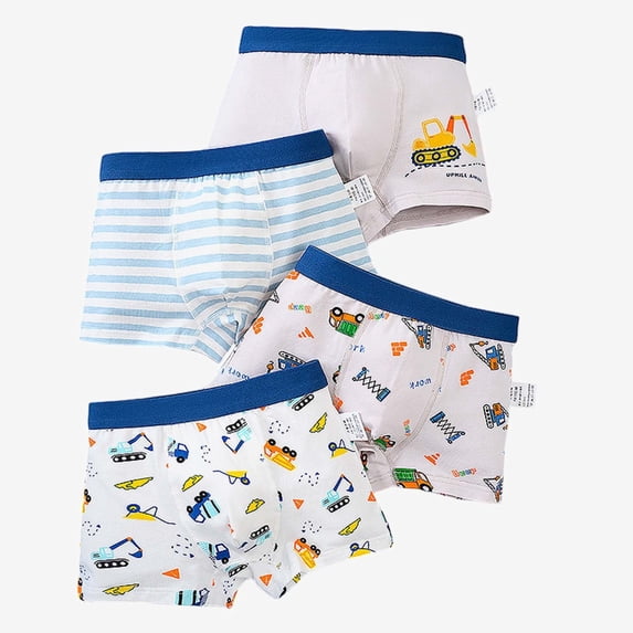 Krdevn Boys Cotton Boxer Underwear, 4 Pack Cute Cartoon Print Soft Boxer Briefs for Kids