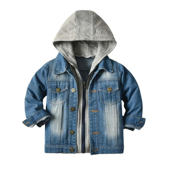 Krdevn Boys Denim Jacket with Hooded for Children Casual Winter Outerwear Coats for Kids,Fall Clothes,Size:12-18 Months