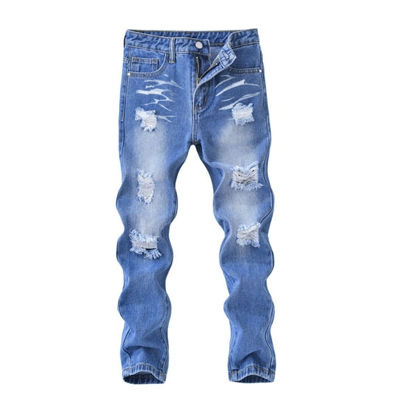 Krdevn Boys Distressed Denim Pants Fashionable High Street Casual Trousers for Autumn Winter Teen Lads Joggers Comfortable Long Pants,Fall Clothes,Size:9-10 Years