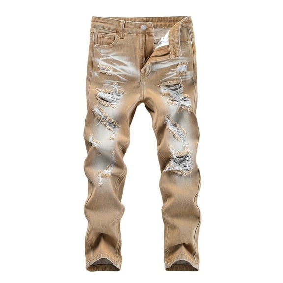 Krdevn Boys Distressed Denim Pants High Street Casual Trousers for Teenagers Autumn Winter Loose Fit Jeans,Fall Clothes,Size:9-10 Years