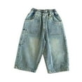 thumbnail image 1 of Krdevn Boys Distressed Jeans Casual Straight Leg Pants for Kids Elastic Waist Spring Summer Daily Wear Loose Fit Style,Kids Clothing,7-8 Years, 1 of 7