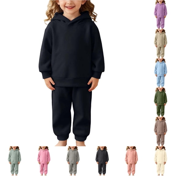 Krdevn Boys Girls 2 Piece Solid Blank Pullover Hoodie and Elastic Jogger Pants Plain Customizable Kids Casual Sweatsuit Set 2-3 Years,Black