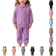 thumbnail image 1 of Krdevn Boys Girls 2 Piece Solid Blank Pullover Hoodie and Elastic Jogger Pants Plain Customizable Kids Casual Sweatsuit Set 6-7 Years,Purple, 1 of 6