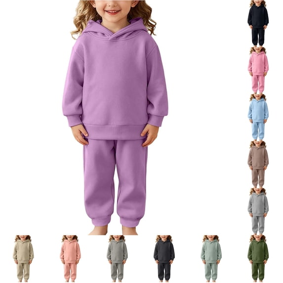 Krdevn Boys Girls 2 Piece Solid Blank Pullover Hoodie and Elastic Jogger Pants Plain Customizable Kids Casual Sweatsuit Set 6-7 Years,Purple