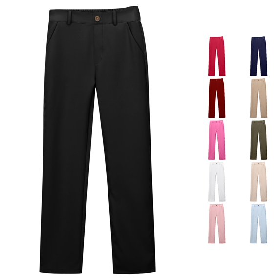 Krdevn Boys Girls High Stretch Straight Leg Dress Pants Hidden Elastic Waist Multi Pocket Pants for School Ceremony Daily Travel Wear,14-15 Years
