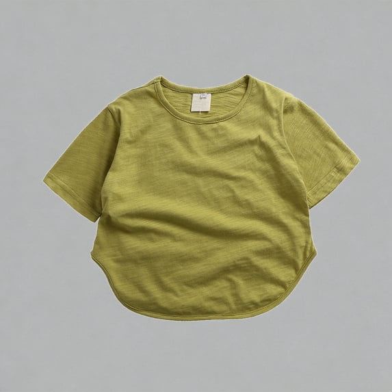 Krdevn Boys Girls Loose-Fit Short Sleeve Curved Hem T-Shirt Soft Slub Cotton Casual Summer Tee,9 Months