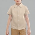 thumbnail image 1 of Krdevn Boys Girls Short Sleeve Button-Down Shirt Breathable Cotton Blend Casual School Uniform Beach Holiday Top,12-18 Months, 1 of 5