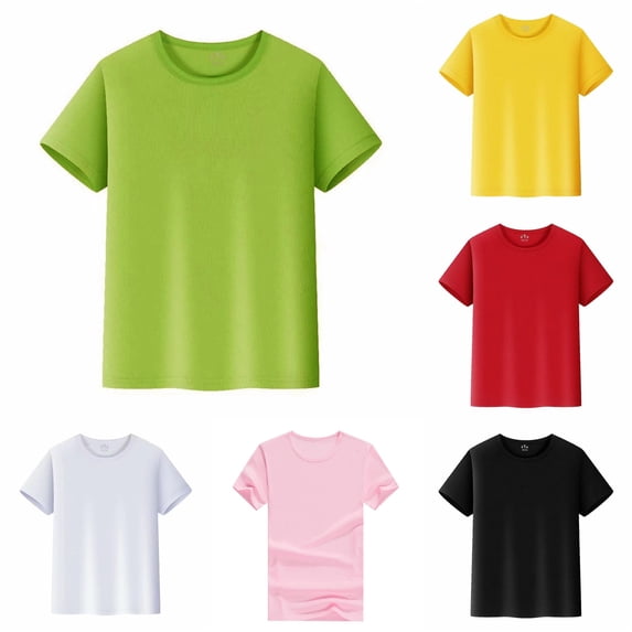 Krdevn Boys Girls Short Sleeve Crew Neck Plain Basic T Shirt Soft Breathable Fabric Back to School Summer Unisex Kids Daily Sport Tops,12-14 Years