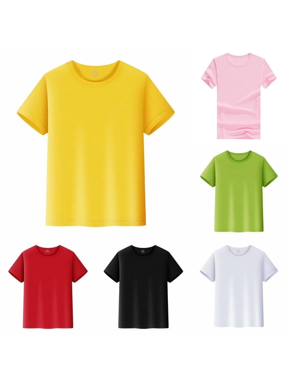 Boys Girls Short Sleeve Crew Neck Plain Basic T Shirt Soft Breathable Fabric Back to School Summer Unisex Kids Daily Sport Tops,2-3 Years