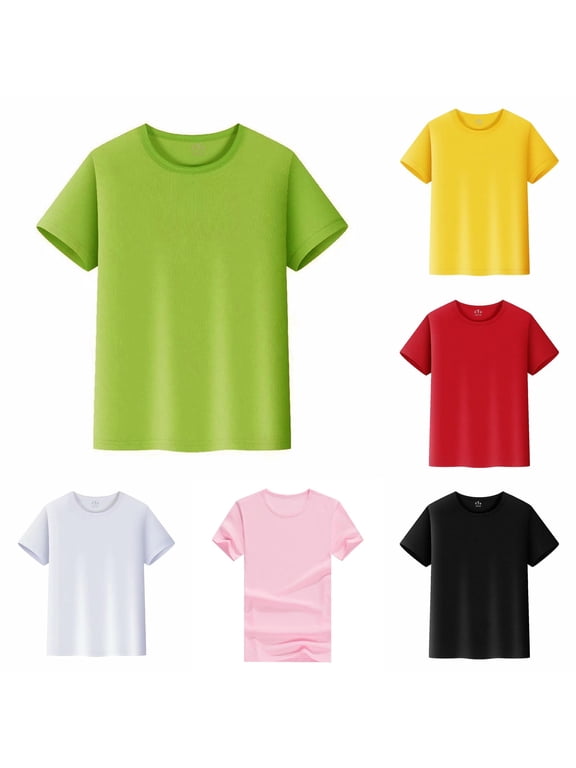 Boys Girls Short Sleeve Crew Neck Plain Basic T Shirt Soft Breathable Fabric Back to School Summer Unisex Kids Daily Sport Tops,7-8 Years