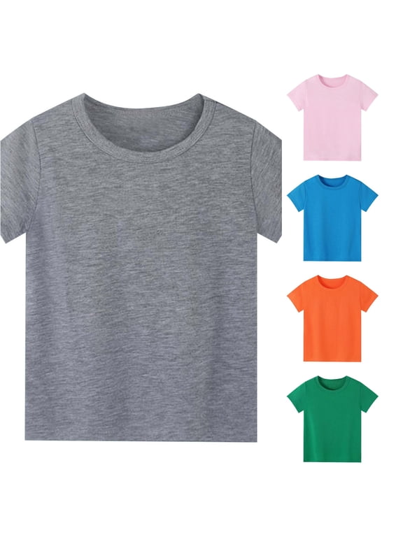 Boys Girls Short Sleeve Crew Neck Plain Cotton T Shirt Soft Lightweight Breathable Back to School Summer Unisex Kids Daily Sport Tops,6-7 Years