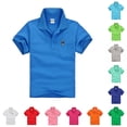 thumbnail image 1 of Krdevn Boys Girls Short Sleeve Embroidery Polo Shirt Button Placket Breathable Back to School Classic Loose Casual Kids Uniform Tops Outfits,2-3 Years, 1 of 3