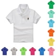 thumbnail image 1 of Krdevn Boys Girls Short Sleeve Embroidery Polo Shirt Button Placket Breathable Back to School Classic Loose Casual Kids Uniform Tops Outfits,7-8 Years, 1 of 3