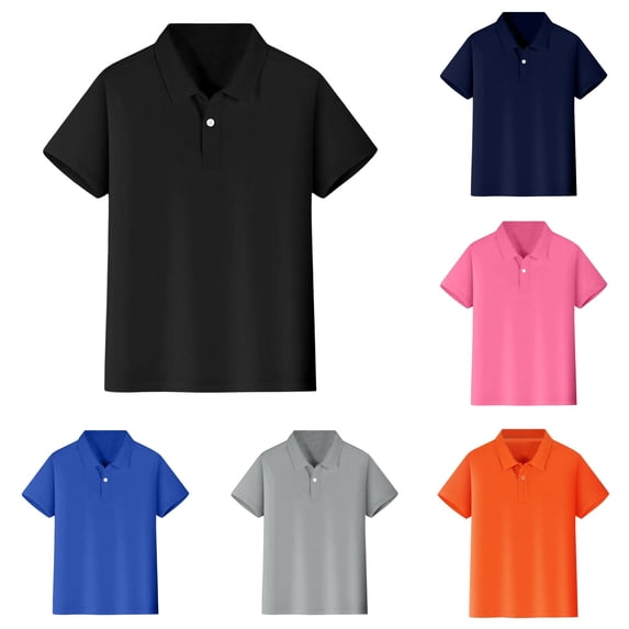 Krdevn Boys Girls Short Sleeve Polo Shirt Button Closure Soft Breathable Fabric Back to School Casual Uniform Kids Daily Tops Outfits,9-10 Years