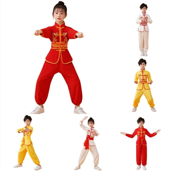 Krdevn Boys & Girls Traditional Kung Fu Outfit, 3-Piece Wushu Training Uniform,Red