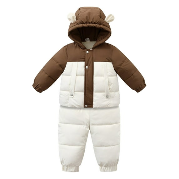 Krdevn Boys Girls Winter Thicken Hooded Coat Jacket Snowsuit Toddler Windproof Warm Jumpsuit Outwear Snow Wear,Kids Clothing,9-12 Months