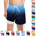 thumbnail image 1 of Krdevn Boys Gradient Print Swim Trunks Built-In Compression Liner Adjustable Stretch Casual Shorts Beach Pool Summer Outdoor Wear,14-16 Years, 1 of 3