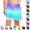 thumbnail image 1 of Krdevn Boys Gradient Print Swim Trunks Built-In Compression Liner Adjustable Stretch Casual Shorts Beach Pool Summer Outdoor Wear,6-7 Years, 1 of 3