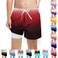 thumbnail image 1 of Krdevn Boys Gradient Print Swim Trunks Built-In Compression Liner Adjustable Stretch Casual Shorts Beach Pool Summer Outdoor Wear,8-9 Years, 1 of 3