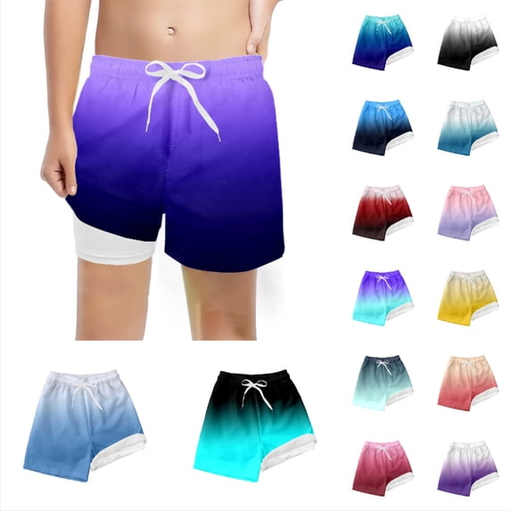 Krdevn Boys Gradient Swim Trunks, Drawstring High Waist Loose Comfort Lined Kids Beach Board Shorts,Dark Purple