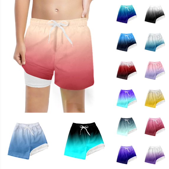 Krdevn Boys Gradient Swim Trunks, Drawstring High Waist Loose Comfort Lined Kids Beach Board Shorts,Pink
