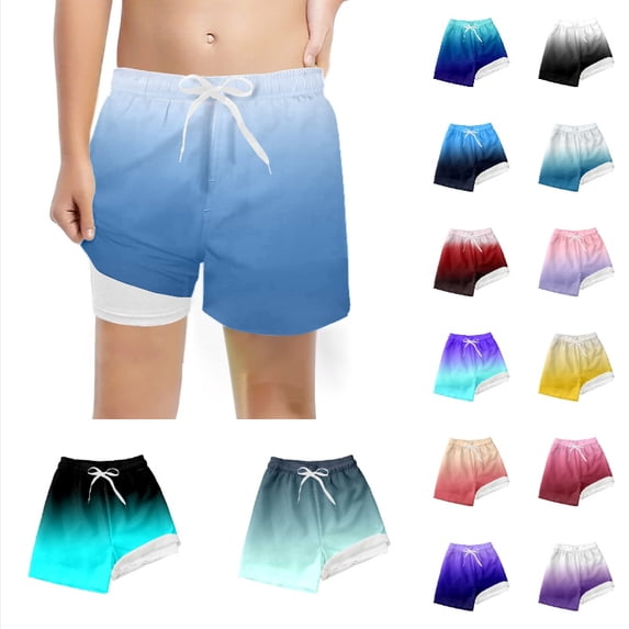 Krdevn Boys Gradient Swim Trunks, Drawstring High Waist Loose Comfort Lined Kids Beach Board Shorts,White
