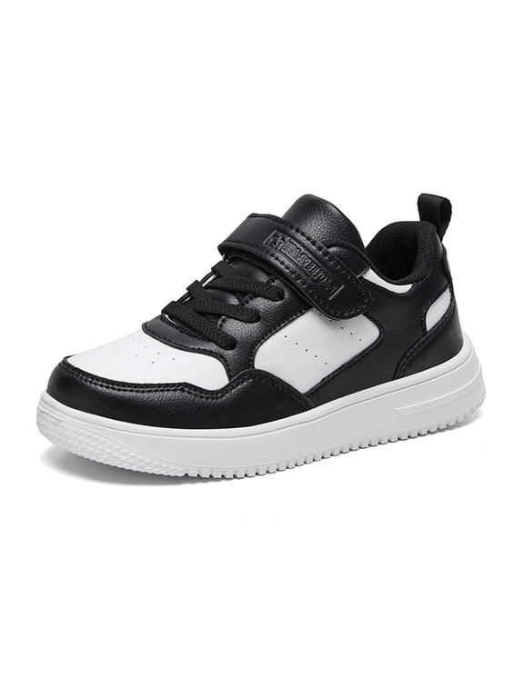 Boys' Leather Sneakers, Hook and Loop Strap Athletic Shoes, Non- Indoor Outdoor School Trainers for Kids,12.5-13 Years