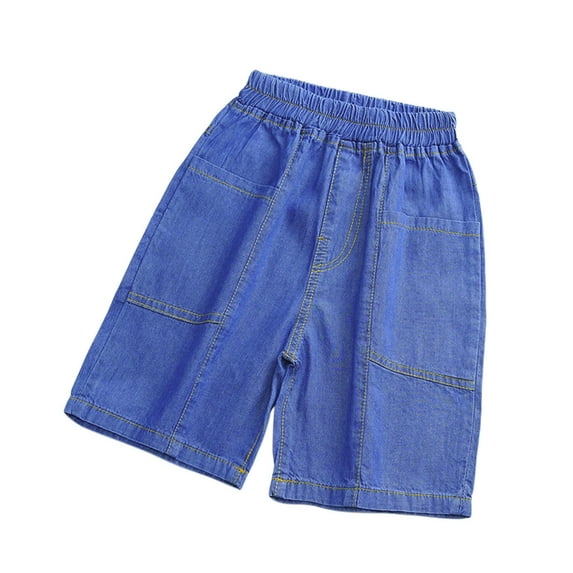 Krdevn Boys' Lightweight Chambray Shorts, Elastic Waist Casual Summer Playwear, Comfortable Breathable Shorts for Kids,5-6 Years