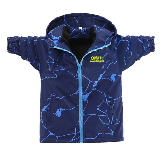 Krdevn Boys' Lined Hooded Jacket Zip-Up Windbreaker Print Coat Size:13-14 Years