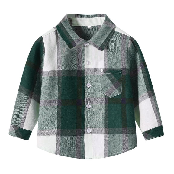 Krdevn Boys Plaid Shirt Jacket - Long Sleeve Open Front Top with Double Pockets for Kids Casual Wear,12-18 Months
