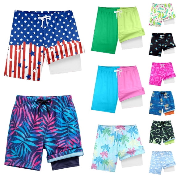 Krdevn Boys Print 2-in-1 Swim Trunks Compression Lined Board Shorts Size:3-4 Years