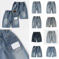 thumbnail image 1 of Krdevn Boys Retro Washed Denim Shorts, Casual Elastic Waist Loose Fit Summer Cargo Jeans,Blue,5-6 Years, 1 of 6