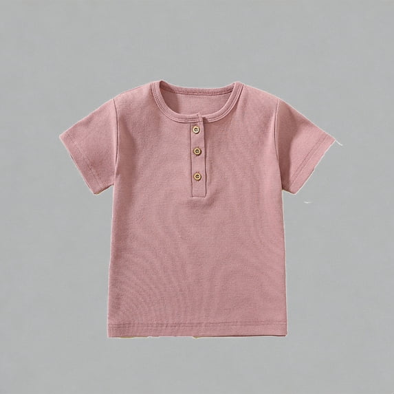 Krdevn Boys Ribbed Henley T-Shirt Short Sleeve Soft Breathable Cotton Blend Casual Summer Kids Daily Wear Tee,4 Years